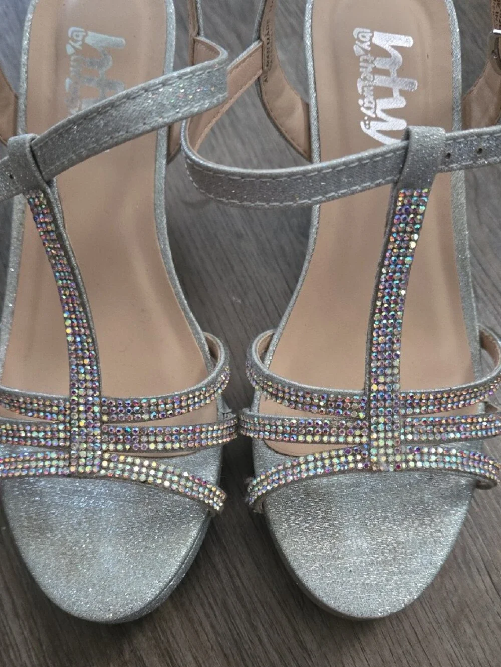 Girls Size 2 Silver Rhinestone Heels